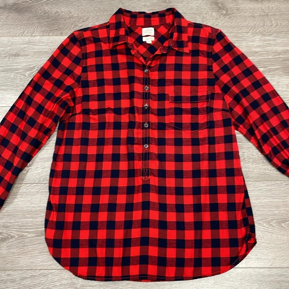 NWOT J. Crew Perfect Fit Popover Long Sleeve Flannel Buffalo Plaid Top M - Picture 3 of 16